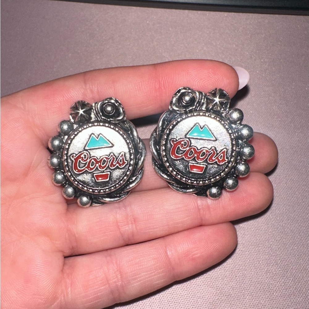 Coors Silver and Red Earrings